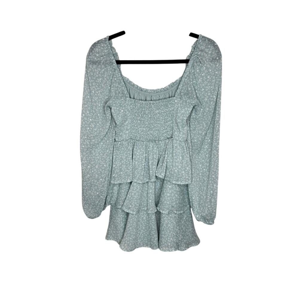 Altard State Dress Womens S Green Floral Aitana Puff Sleeve Smocked Ruffle Mini - Picture 3 of 9